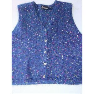 VTG 90s Stefano Basics Mohair Blend Sweater Vest Blue Confetti Speckled 18/20 XL